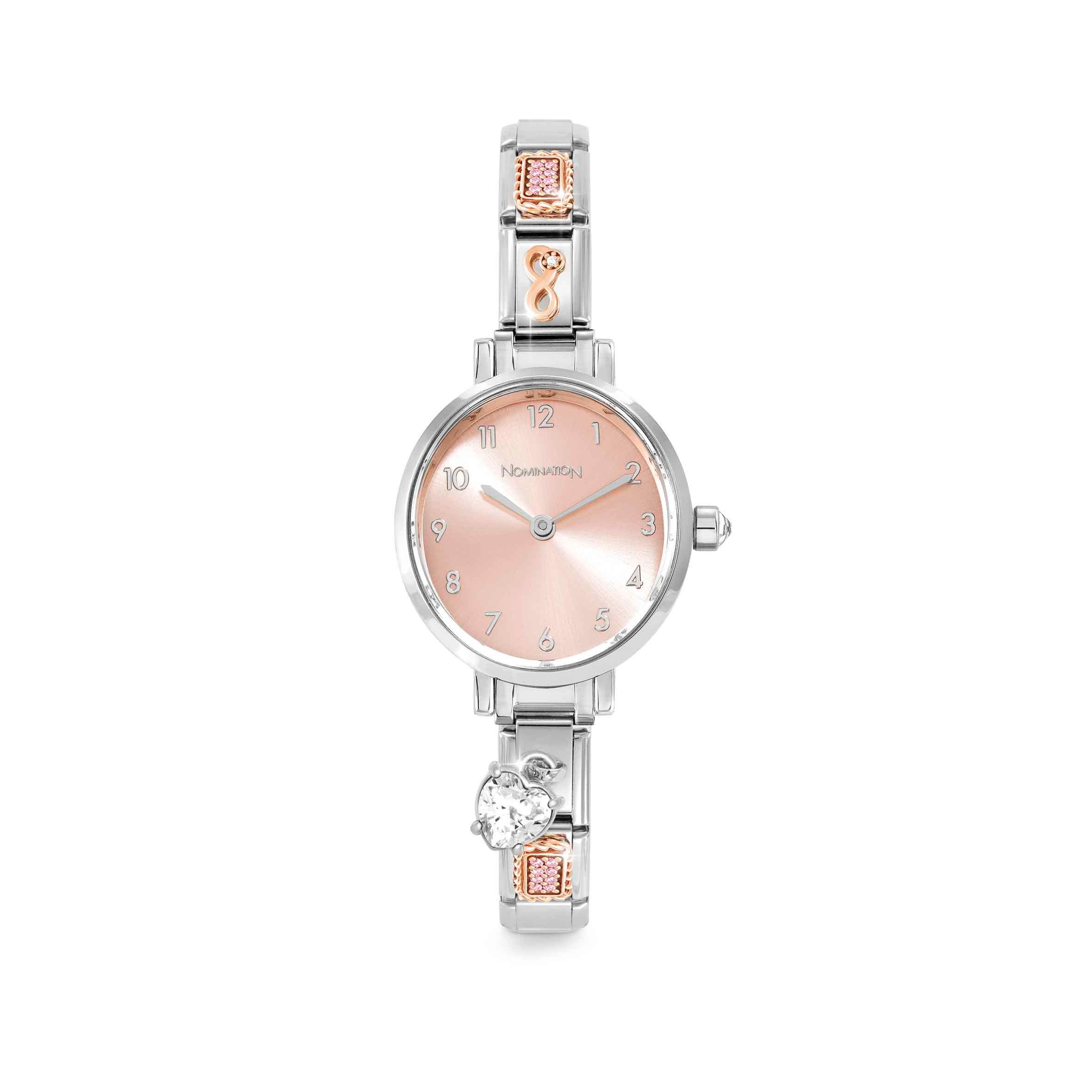 Nomination Orologio Time Quadrante Ovale Rosa e 4 Link decorati sul Cinturino