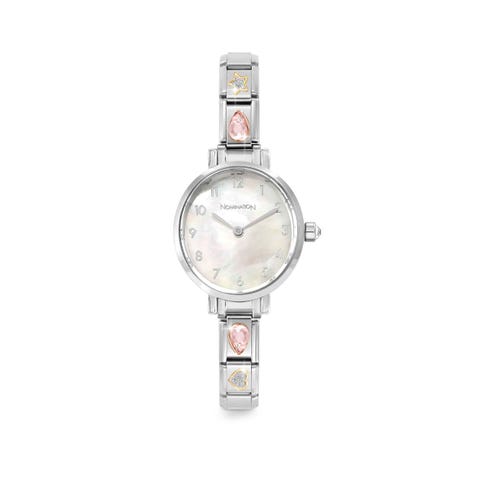 Time Collection Oval Watch, Mother of Pearl dial, watch strap with 4 Decorated Links Time Watch with mixed symbols, can be personalised