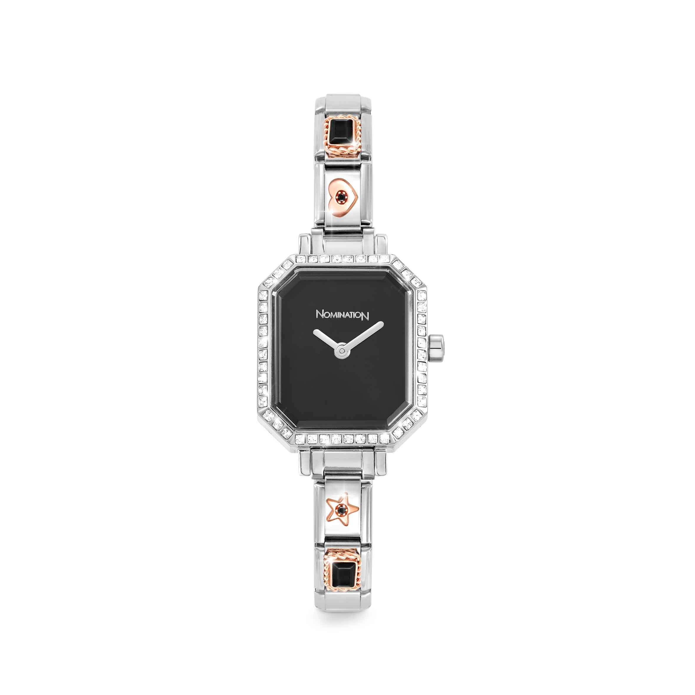 Nomination Orologio Time Quadrante Nero e Pietre con 4 Link decorati sul Cinturino