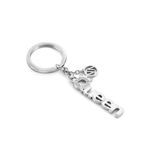 QUEEN keyring with stones Stainless steel keyring with white stones
