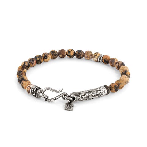 Bracciale Freedom con pietre dure naturali Bracciale in Diaspro Leopardo e dettagli in Ottone