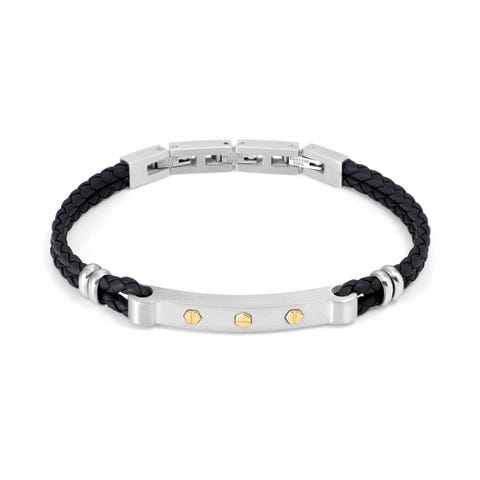 Pulsera Manvision con detalle tornillo oro Pulsera en piel sintética y Acero con detalles en PVD