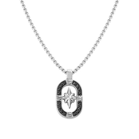 Collar ManVision Rosa de los vientos con Piedras negras Collar en Acero con colgante y Cubic Zirconia