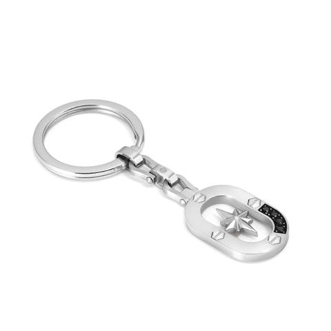 ManVision keychain with Wind Rose and CZ Stainless steel accessory with black Cubic Zirconia