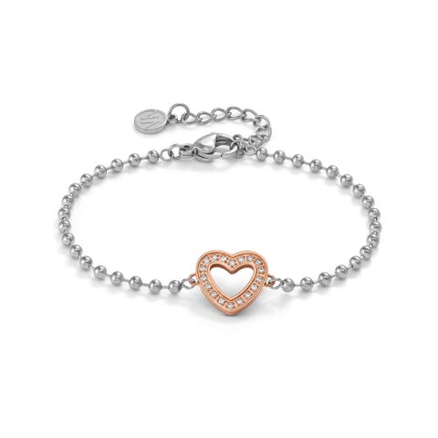 Pulsera Soffio D’Amore con Corazón y C.Zirconia Pulsera en acero con Cubic Zirconia blanco