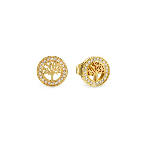 Pendientes Soffio D’Amore con Árbol de la vida y C.Zirconia Pendientes en acero con Cubic Zirconia y acabado PVD amarillo o rosa