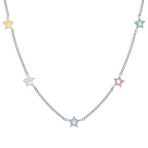 FairyIcons necklace, mixed coloured Stars Stainless steel necklace with enamel and 5 decorative elements