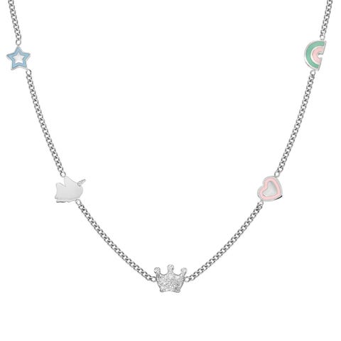 FairyIcons necklace, Mixed symbols Stainless steel necklace with 5 fantasy symbols and enamel details