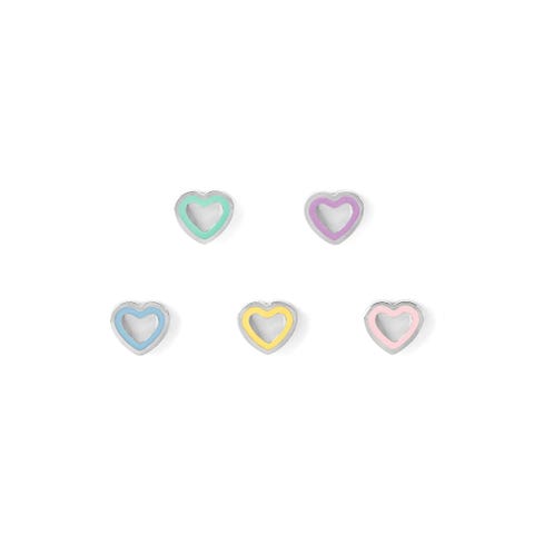FairyIcons set 4 earrings, Hearts Stud earrings in stainless steel with coloured enamel