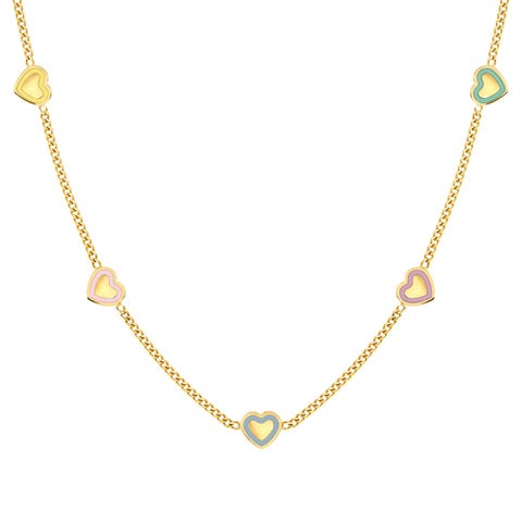 FairyIcons necklace, mixed coloured Hearts Stainless steel necklace with enamel symbols