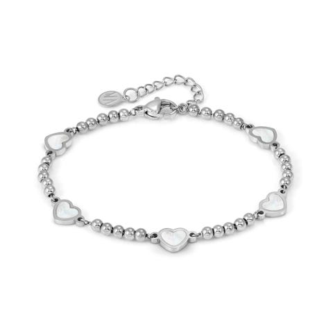 Armband Emosfere Herzen in Edelstahl Armband aus anallergischem Edelstahl und Herzen in Edelstahl oder Perlmutt