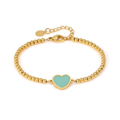 Armband Emosfere Herz in Edelstahl mit Veredelung Armband aus 316er anallergischem Edelstahl mit Herz aus Emaille oder Perlmutt
