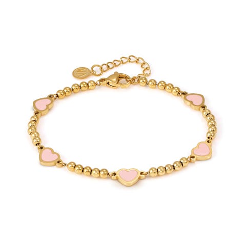 Armband Emosfere Edelstahl mit Veredelung und farbigen Herzen Armband aus 316er anallergischem Edelstahl mit PVD Veredelung Emaille oder Perlmutt