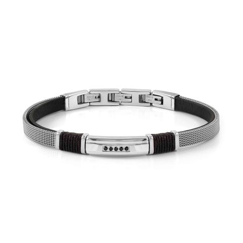 SeaLover bracelet, 5 CZ, Eco-leather strap Satin finish stainless steel bracelet, Eco-leather strap, 5 CZ in white or black