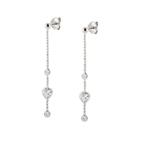 Drop Earrings with Cubic Zirconia Heart-shaped Long sterling silver drop earrings with Heart