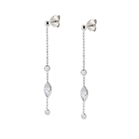 Drop Earrings with Cubic Zirconia Oval Long sterling silver drop earrings with Oval
