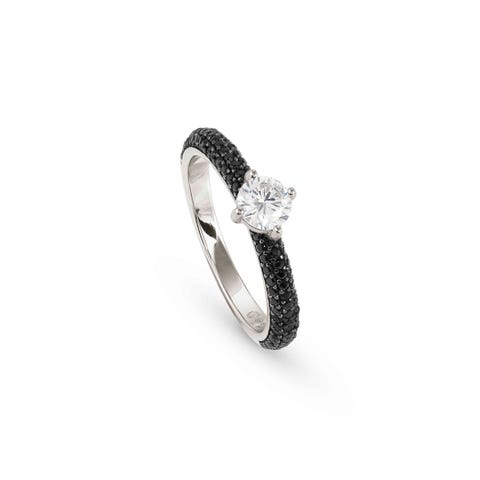 Solitär-Ring Aurea 925er Silber Ring in Silber und weißen und schwarzen Steinen