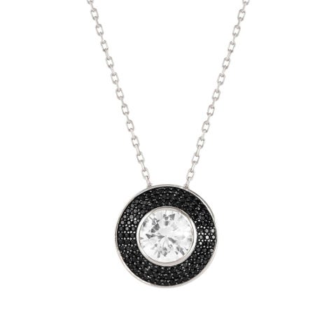 Collier Aurea argent et zircones cubiques Collier grand format en argent et pierres blanches et noires