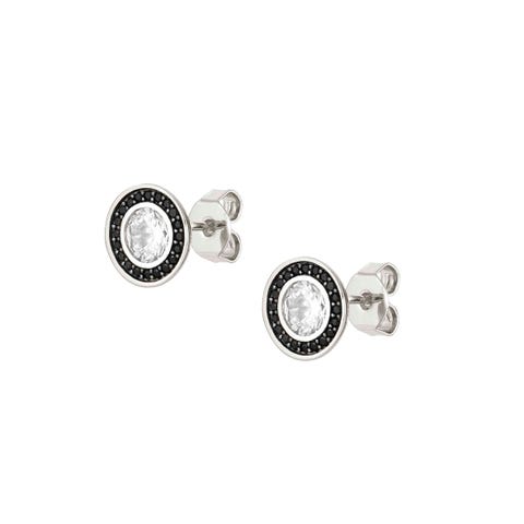 Aurea post earrings in sterling silver Sterling silver earrings, White and Black stones