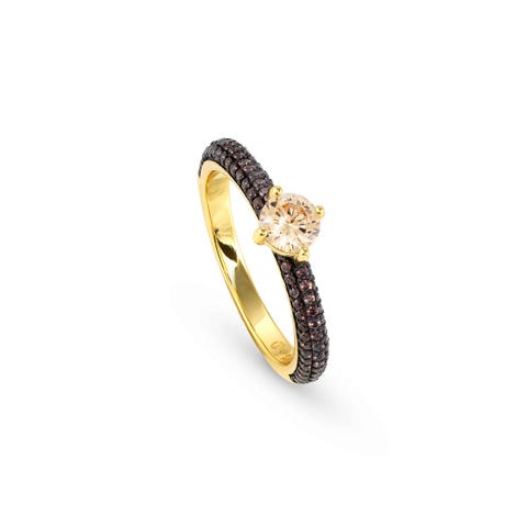 Anello Solitario in argento e pietre nere Anello Argento 925 con pietre champagne e nere