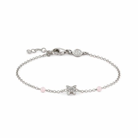 Gioie Bracelet with Pink Jade and Butterfly symbol Bracelet in sterling silver and Zirconia