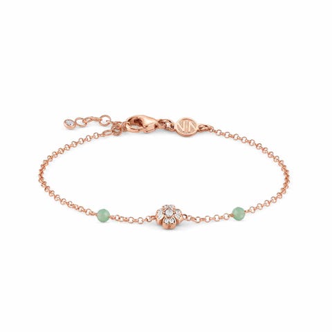 Gioie Bracelet with Clover and Green Jade Bracelet in sterling silver with Good Luck symbol