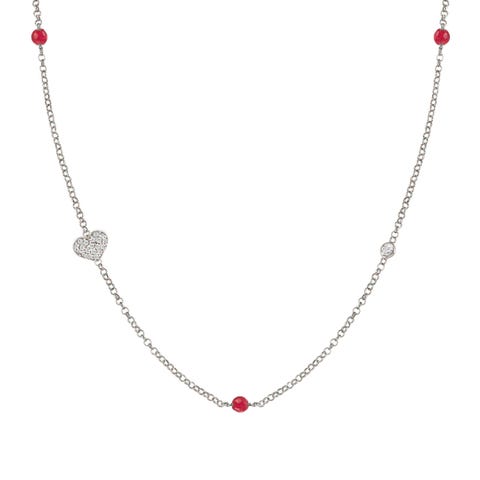 Gioie Necklace with Heart and Red Jade Necklace in sterling silver