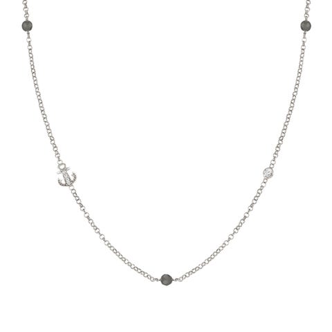 Gioie Necklace with Anchor and Grey Jade Necklace with nautical symbol in sterling silver