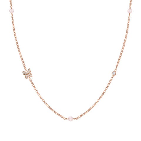 Gioie Necklace with Butterfly and Pink Jade Necklace with Zirconia in sterling silver