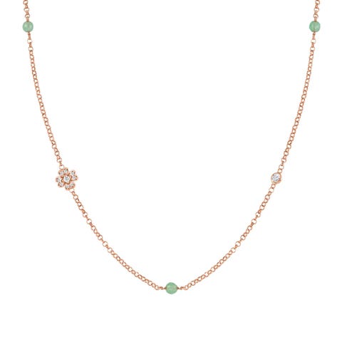 Gioie Necklace with Clover and Green Jade Necklace with Good Luck symbol in sterling silver