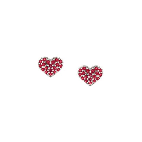 Stud Earrings with Red Heart and Zirconia Stud earrings in sterling silver and Cubic Zirconia