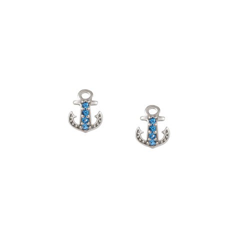 Stud Earrings with Anchor and Blue Zirconia Earrings with nautical symbol in silver and gemstones