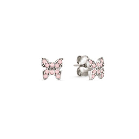 Stud Earrings with Butterfly and Pink Zirconia Earrings with Butterfly in sterling silver