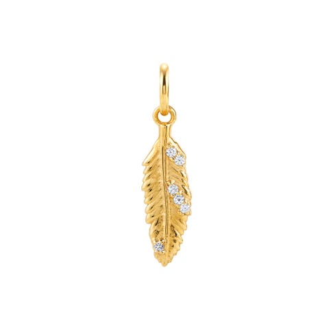 MyPendants Charm Plume Charm en argent et or jaune avec Zircons Cubiques