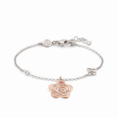 Bracelet Printemps avec Fleur Pendentif Bracelet avec Symbole Pendentif en Or Rose et Cubic Zirconia