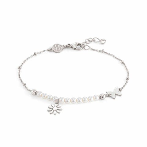 Melodie bracelet Flower and pearls Jewellery with silver pendants