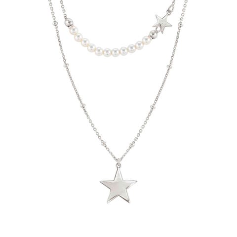 Halskette Melodie Sterne und Perlen Schmuck in 925er Silber mit Belag