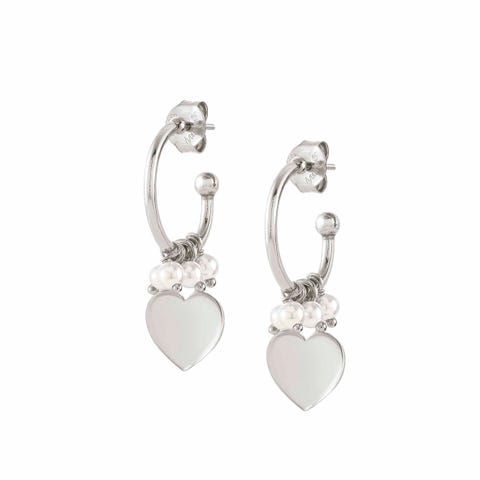Melodie earrings, Heart and pearls Earrings in sterling silver