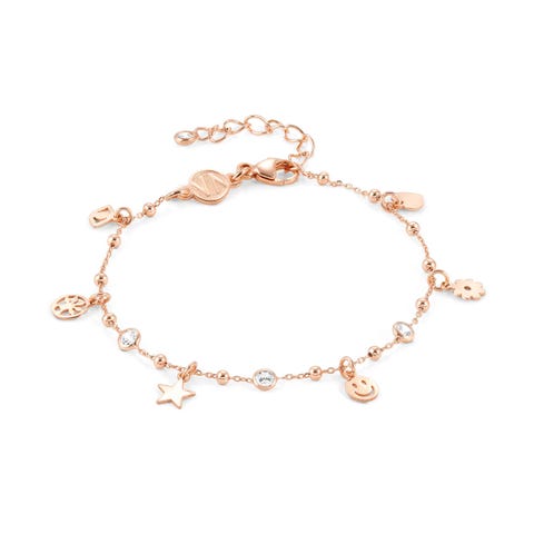 Melodie bracelet, mix Symbol Pendants, white CZ Sterling silver bracelet with Rose gold plated finish