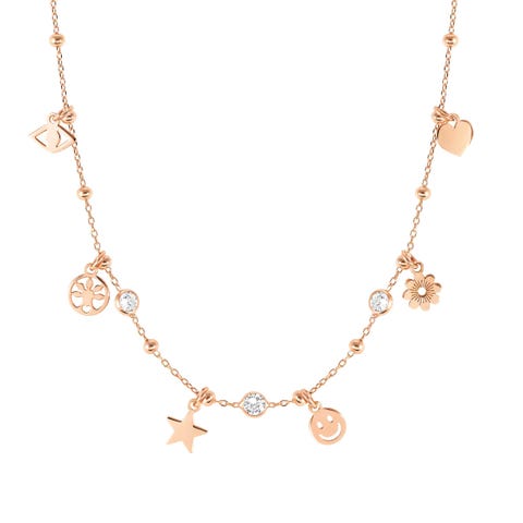 Melodie necklace, mix Symbol Pendants, white CZ Sterling silver necklace with Rose gold plating