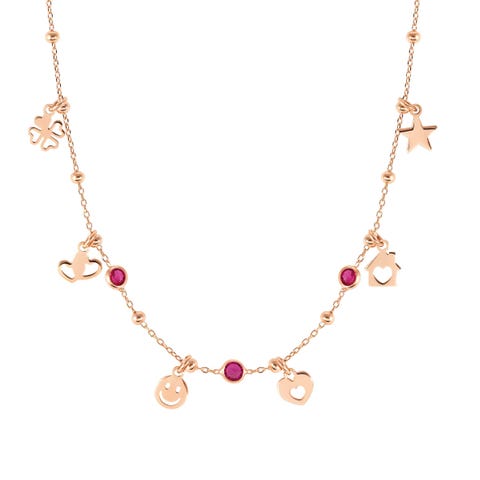 Melodie necklace, mix Symbol Pendants, red CZ Necklace in sterling silver with Pendants