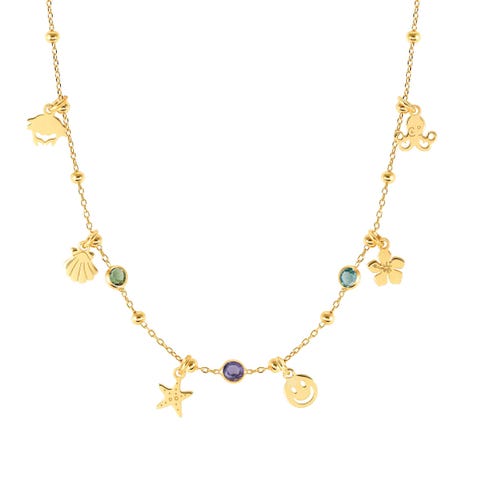 Melodie necklace, Mixed Pendants, coloured CZ Sterling silver necklace with 24K gold plated finish