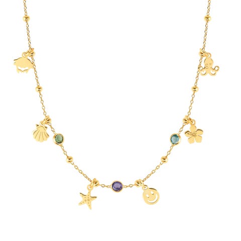 Melodie necklace, Mixed Pendants, coloured CZ Sterling silver necklace with  gold plated finish