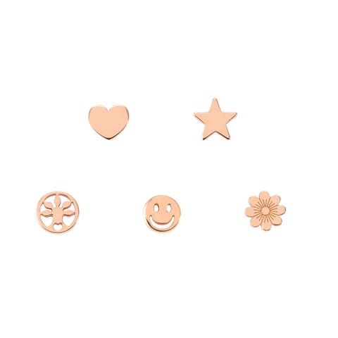 Set 5 single earrings rose gold plated finish Earrings with mixed Symbols