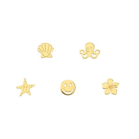 Set 5 single earrings with gold plated finish Earrings with Symbol mix
