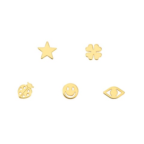 Set 5 single earrings with Symbol Mix Earrings with  gold plated finish