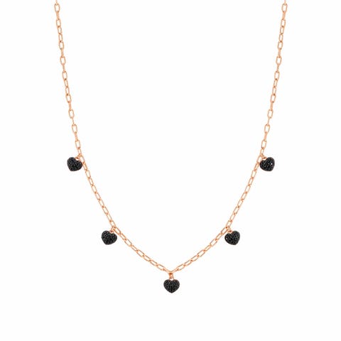 Easychic Hearts necklace rose gold finish Necklace with coloured Cubic Zirconia hearts