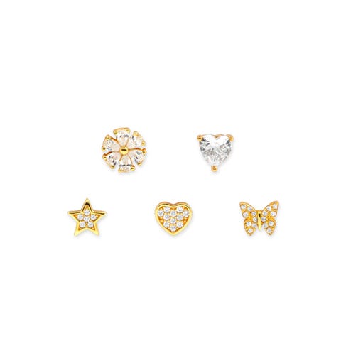 Sweetrock Nature 5 earring set yellow gold Earrings in sterling silver, Cubic Zirconia