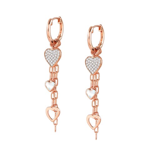 Boucles d'Oreille Longues Vita ave Coeurs Boucles d'Oreille en Argent 925