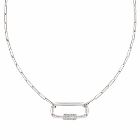 Collier Charming maille rectangle avec Mousqueton Collier avec Cubic Zirconia Blancs